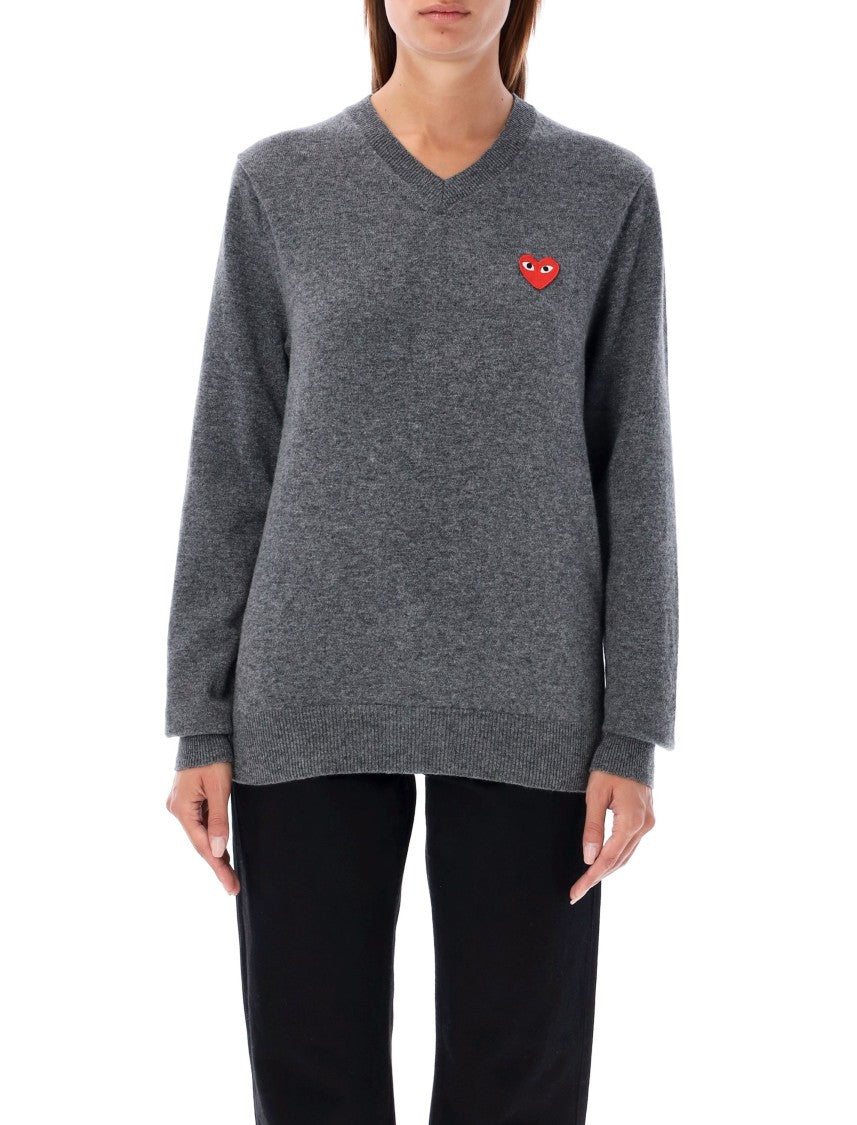 Comme Des Garçons Red Heart Patch V-Neck