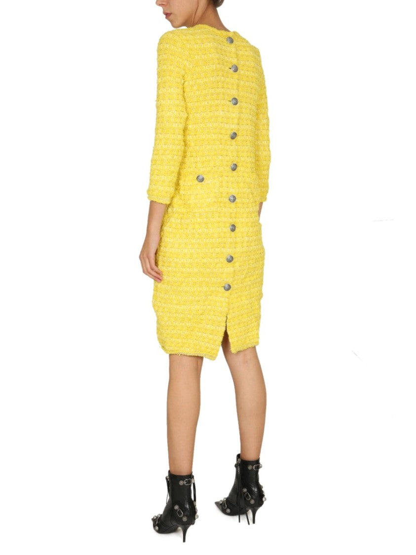 Balenciaga Textured Wool Tweed Knit Short Dress