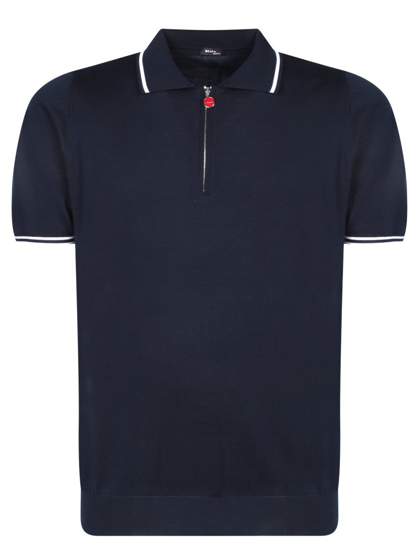 Kiton Blue Cotton Stripe Collar Polo Shirt