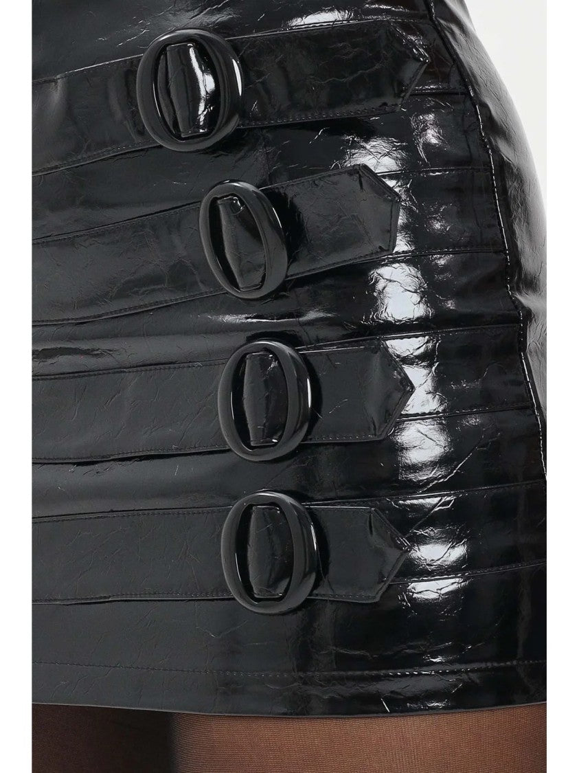 Tpn Mini Skirt With Glossy Patent Finish And Buckle Detailing