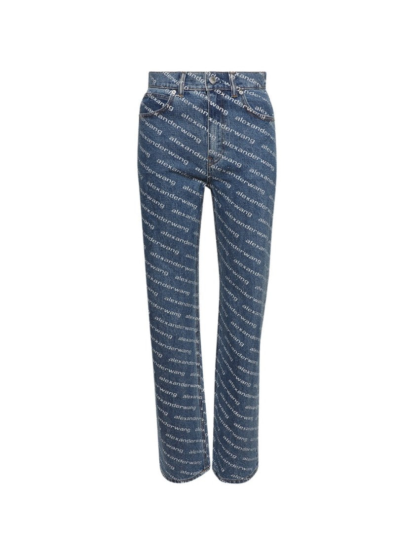 Alexander Wang Ez Logo Crystal Jeans Deep Blue