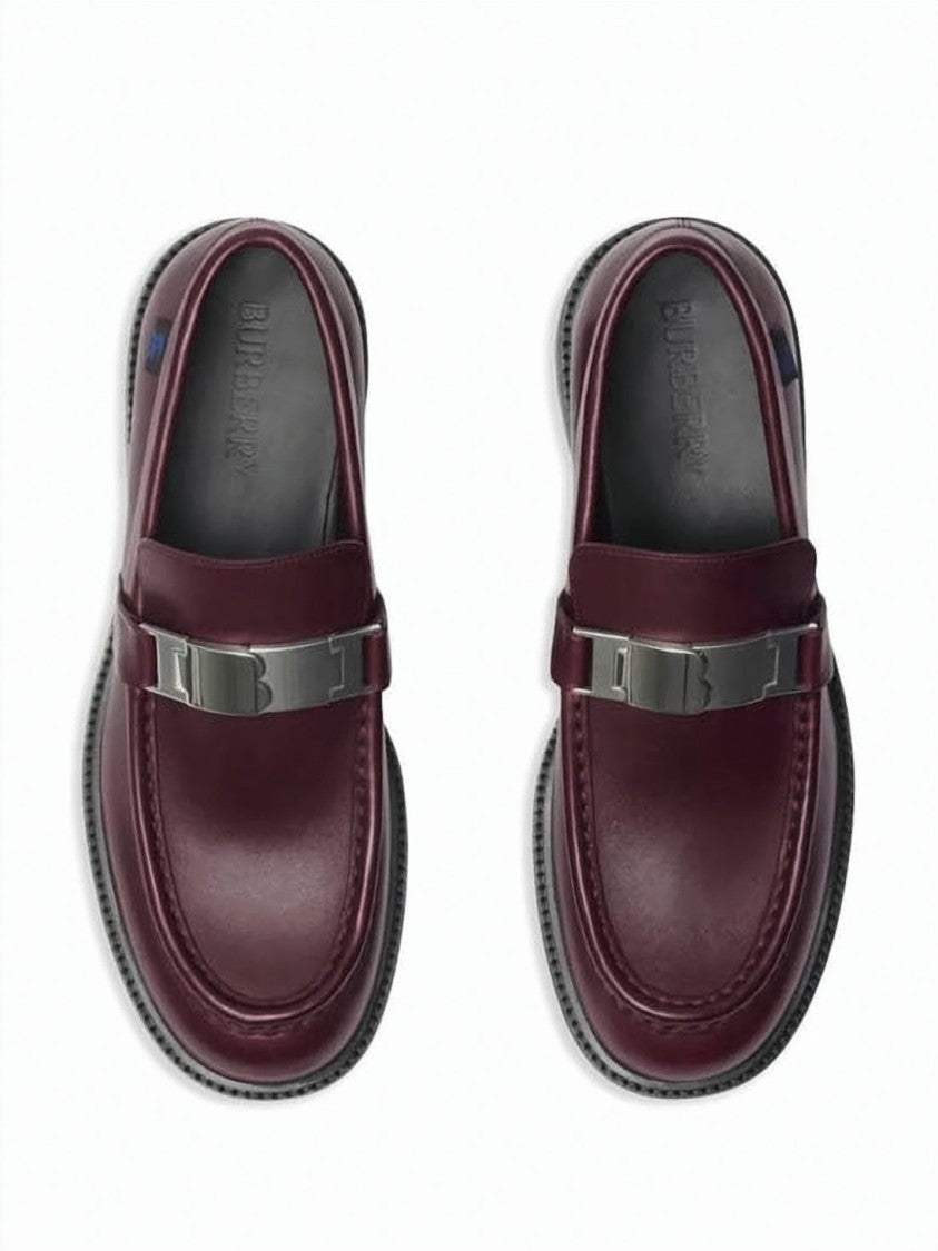 Burberry Burgundy Loafers With Polished Leather Finish
