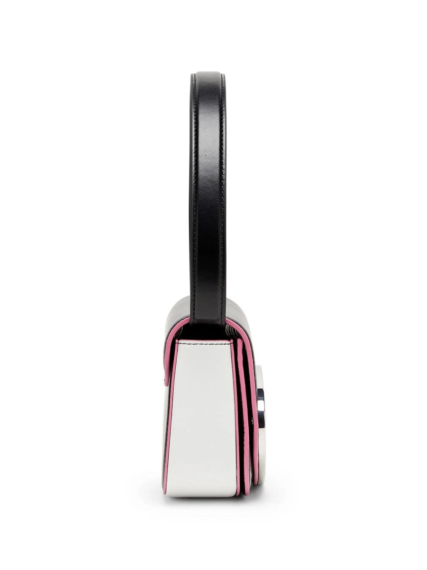 Diesel Rectangular Black Shoulder Bag With Silver Emblem And Pink Accents