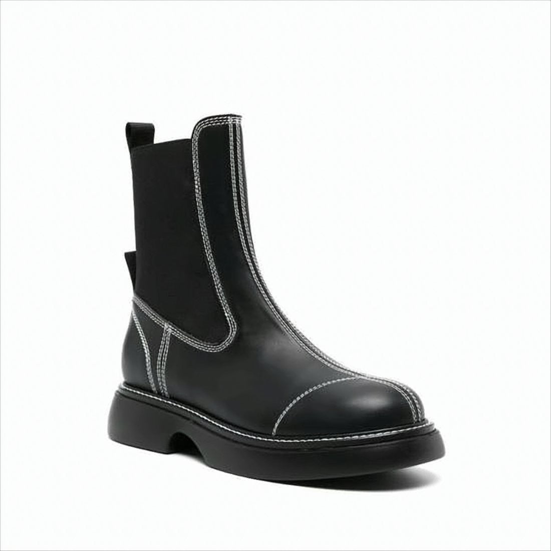 Ganni Black Polyurethane Boots With Chunky Silhouette