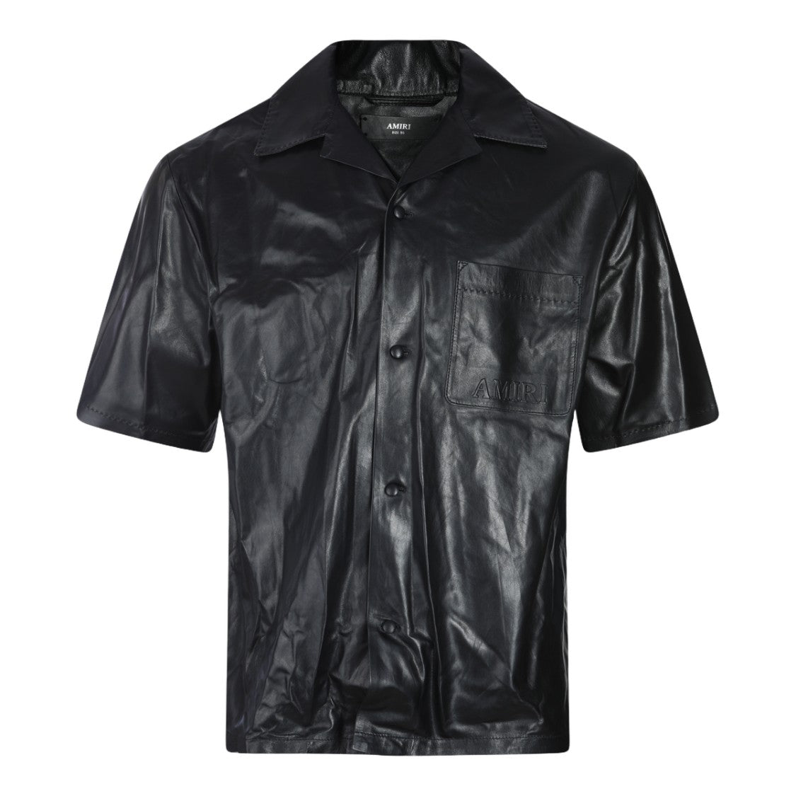 Amiri Short-Sleeve Black Leather Jacket With Classic Collar