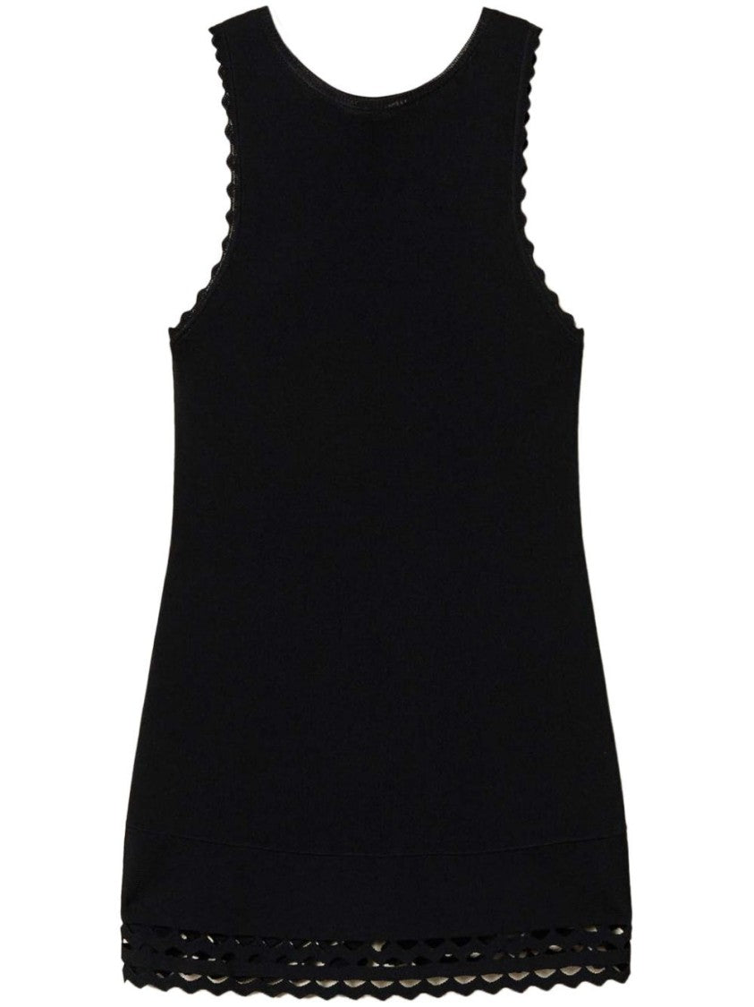 Twin-Set Fitted Black Top With Scalloped Edges