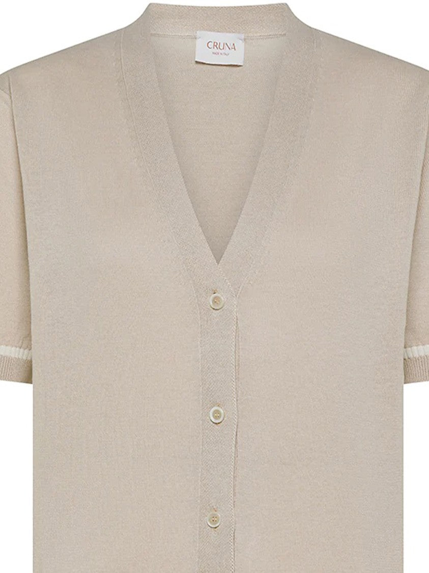 Cruna Short-Sleeved Cropped V-Neck Button Cardigan