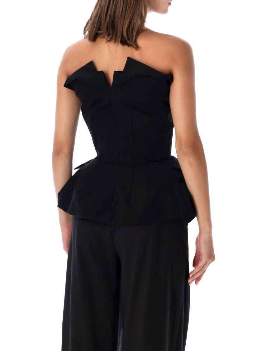 Magda Butrym Structured Peplum Rose Detail Cotton Bustier Top