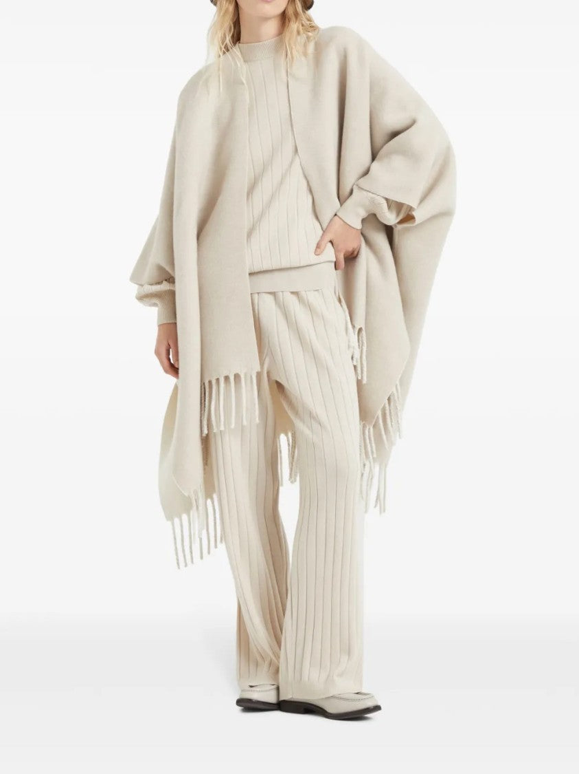Brunello Cucinelli Wide-Leg Ribbed Knit Pants With High Waist