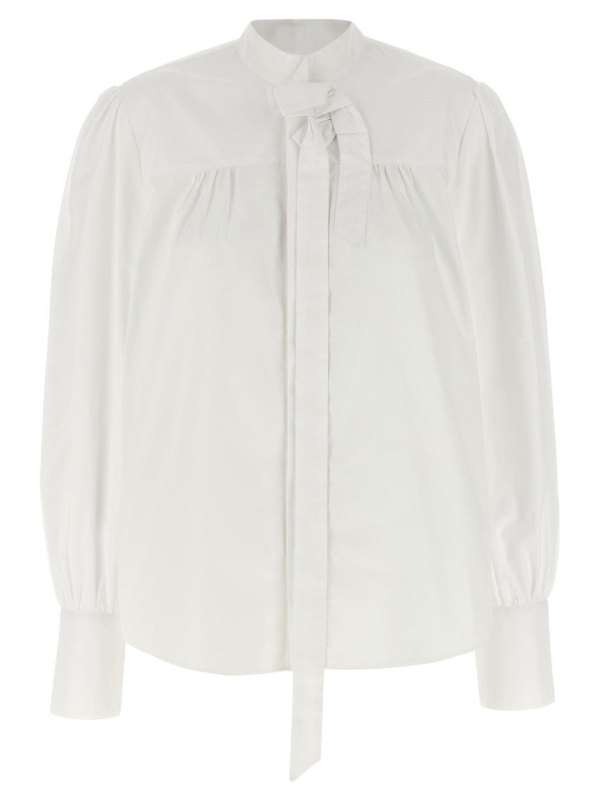 Prada Cotton Shirt With Korean Collar And Bow Detail