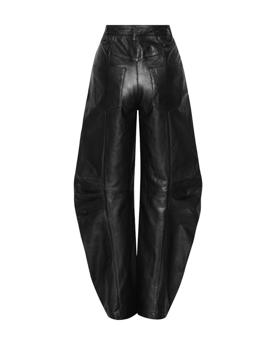 Rotate High-Waisted Black Lamb Leather Cargo Pants