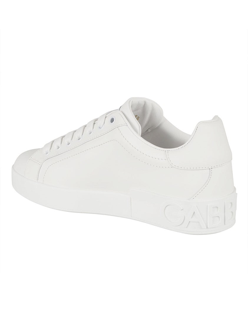 Dolce & Gabbana Minimalist White Calf Leather Sneakers With Embossed Branding