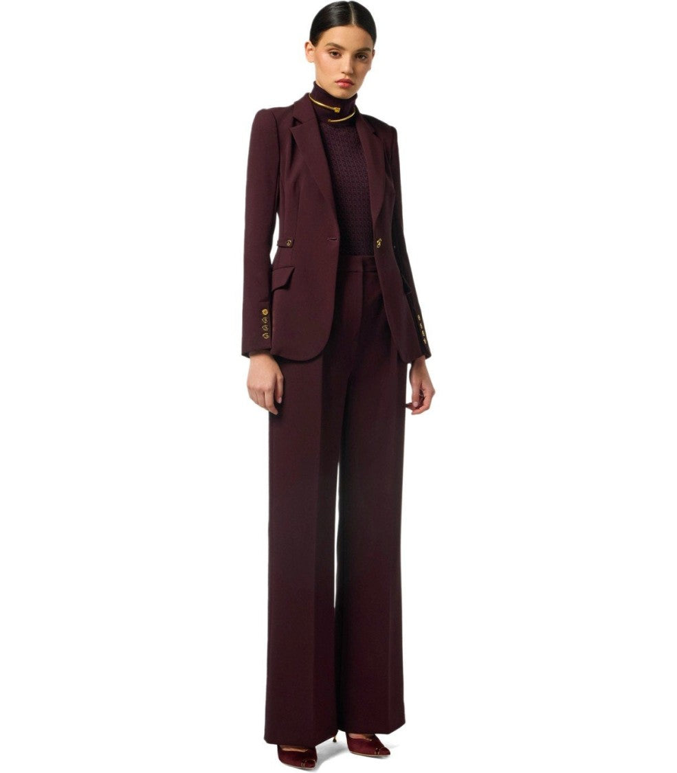 Elisabetta Franchi Monogram Jacquard Turtleneck Sweater In Merlot Shade