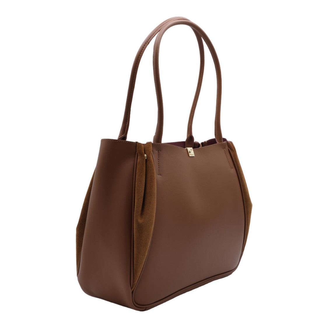 Coccinelle Structured Brown Leather Handbag With Suede Panels