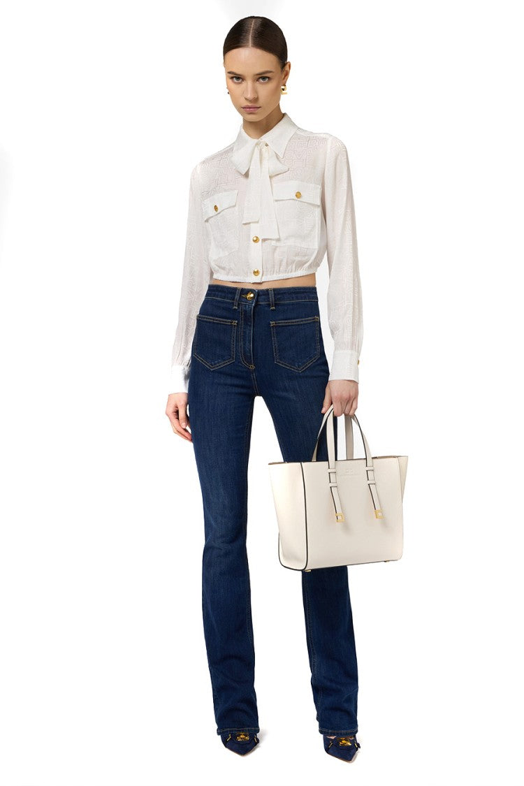 Elisabetta Franchi Cropped Sky Shirt With Bow Tie