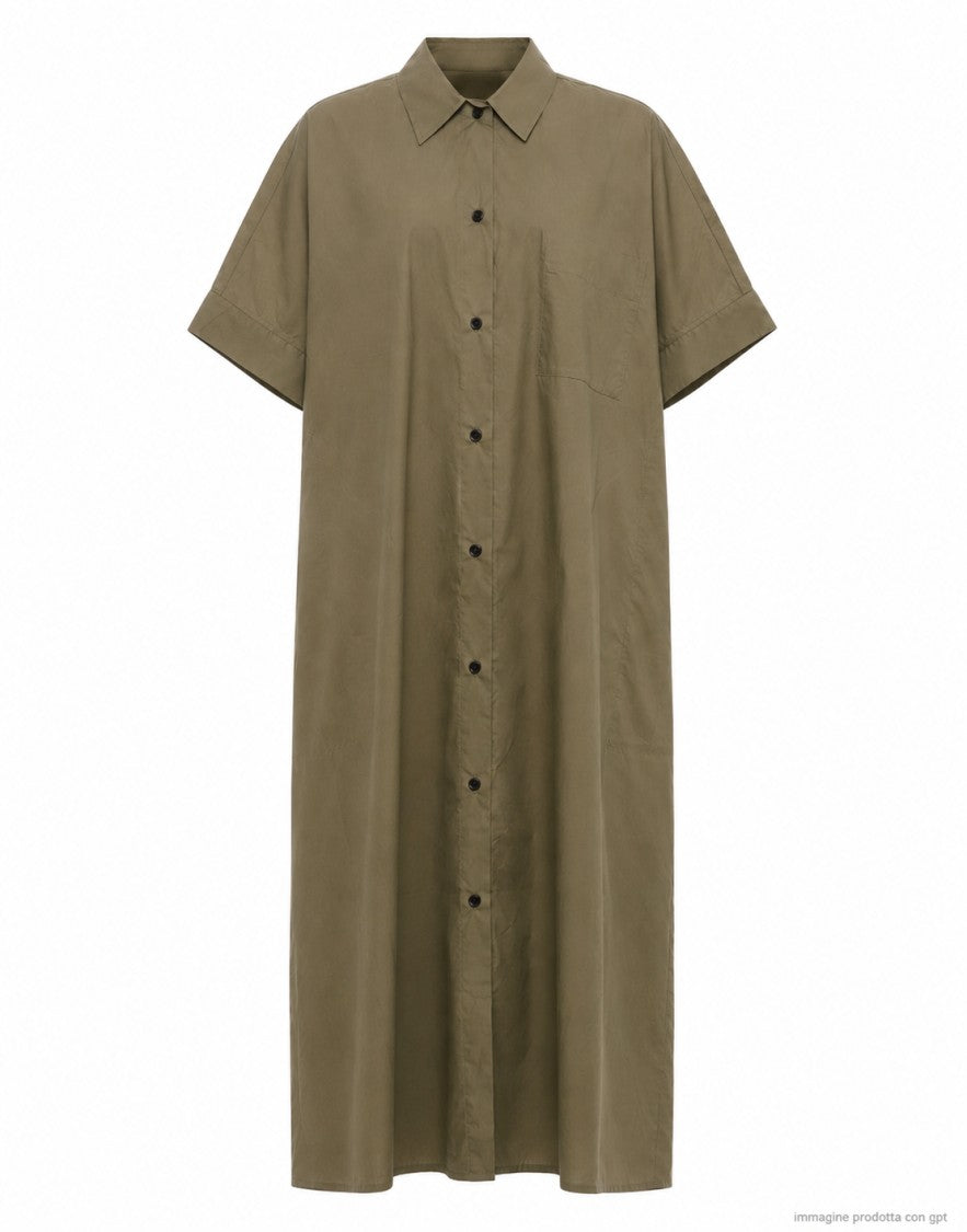 Eat Dust 673 Loose Cotton Poplin Long Shirt Dress With Utility Design