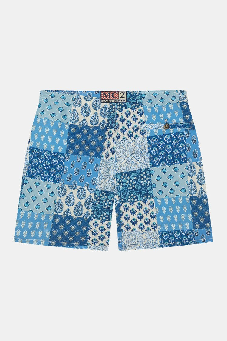 Mc2 Saint Barth Blue Patchwork Rope Drawstring Swim Shorts