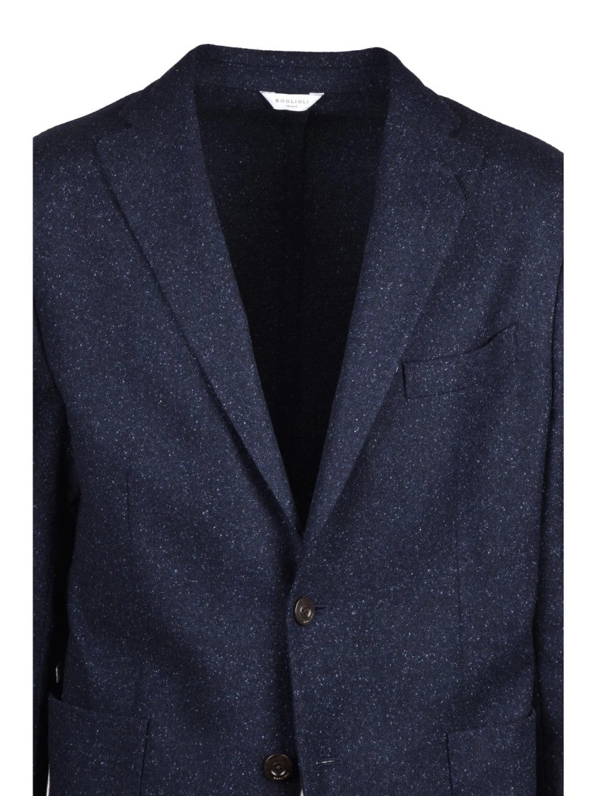 Boglioli Blue Stretch Virgin Wool-Blend Tailored Jacket