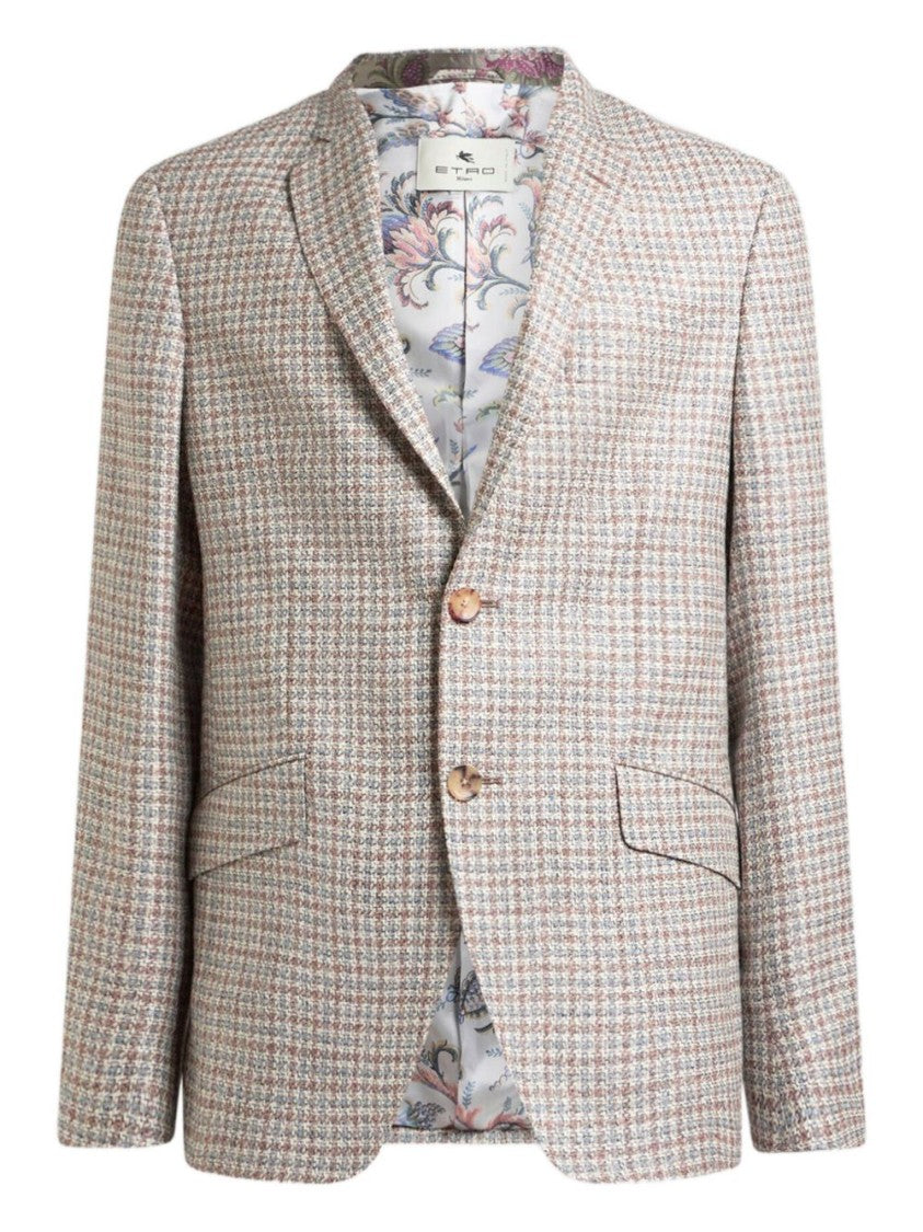 Etro Tailored Houndstooth Blazer With Floral Lining