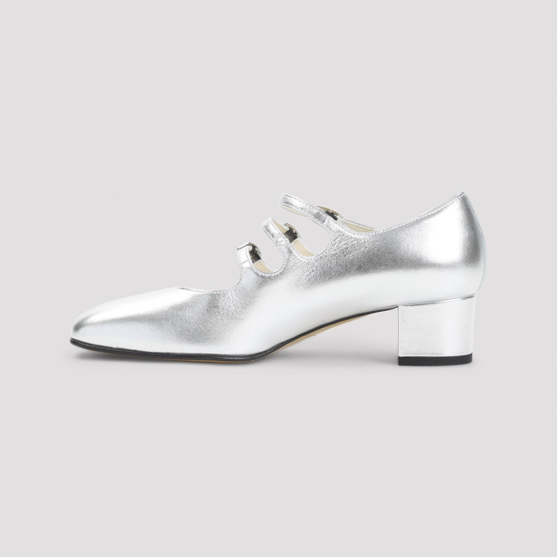 Carel Paris Silver Patent Leather Mary Jane Pumps