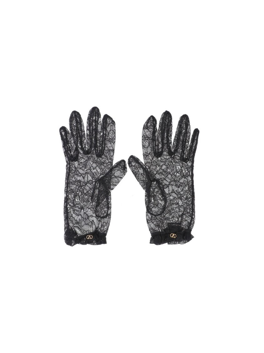 Valentino Garavani Black Vlogo Signature Lace Gloves