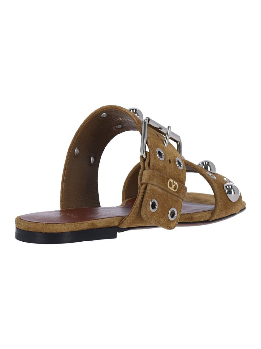 Valentino Garavani Beige Nellcôte Suede Studded Sandals