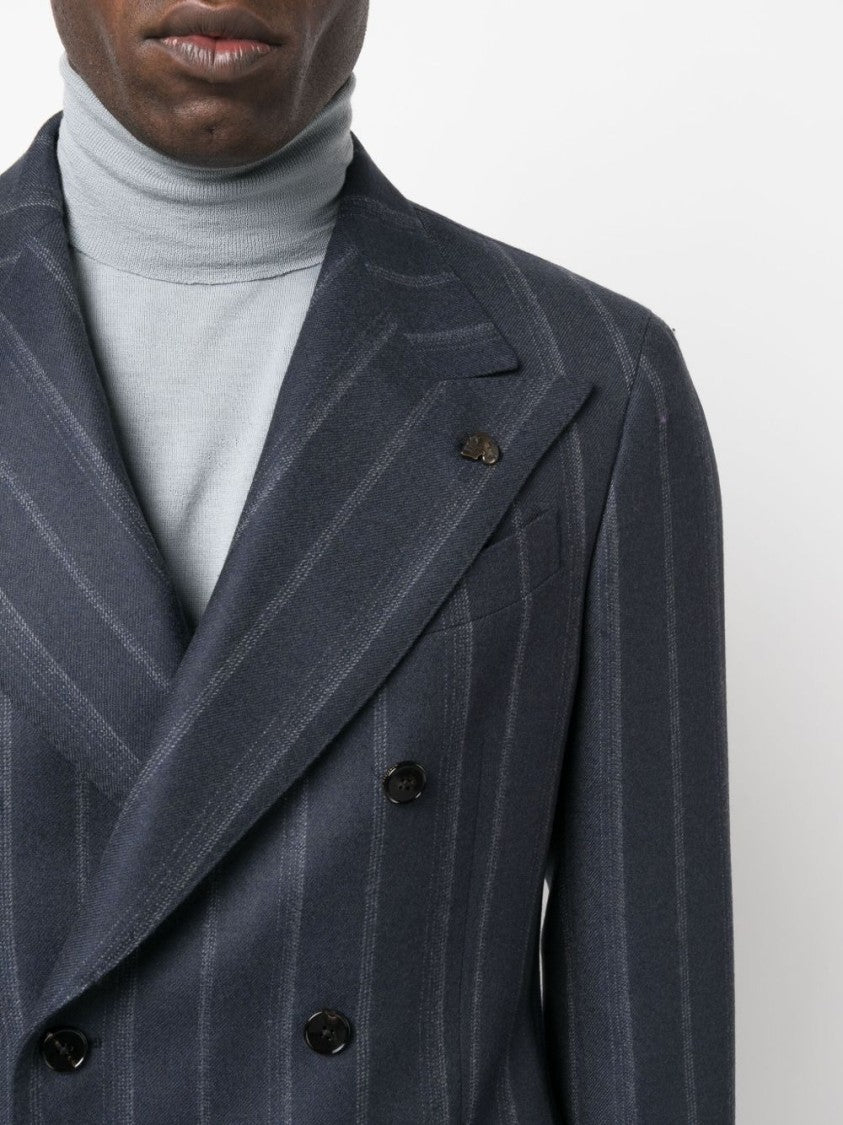 Gabriele Pasini Double-Breasted Navy Pinstripe Blazer And Slim Trousers Suit