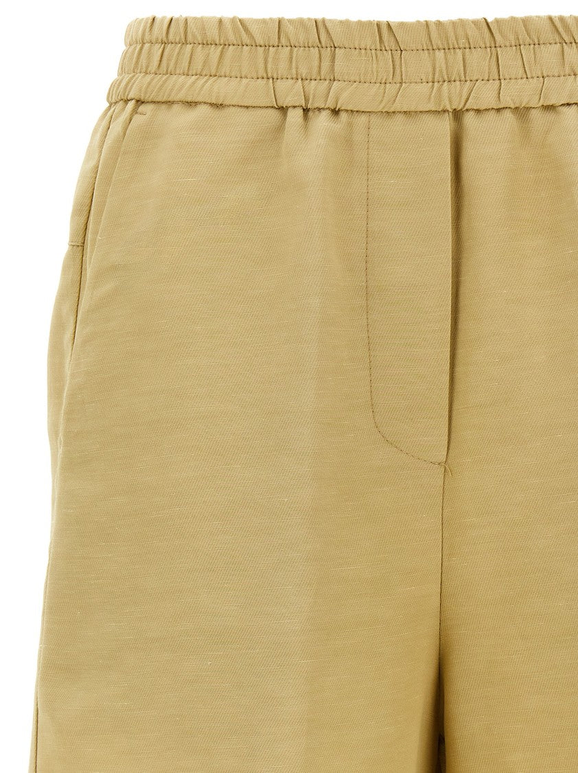 Nude Viscose And Linen Blend Bermuda Shorts