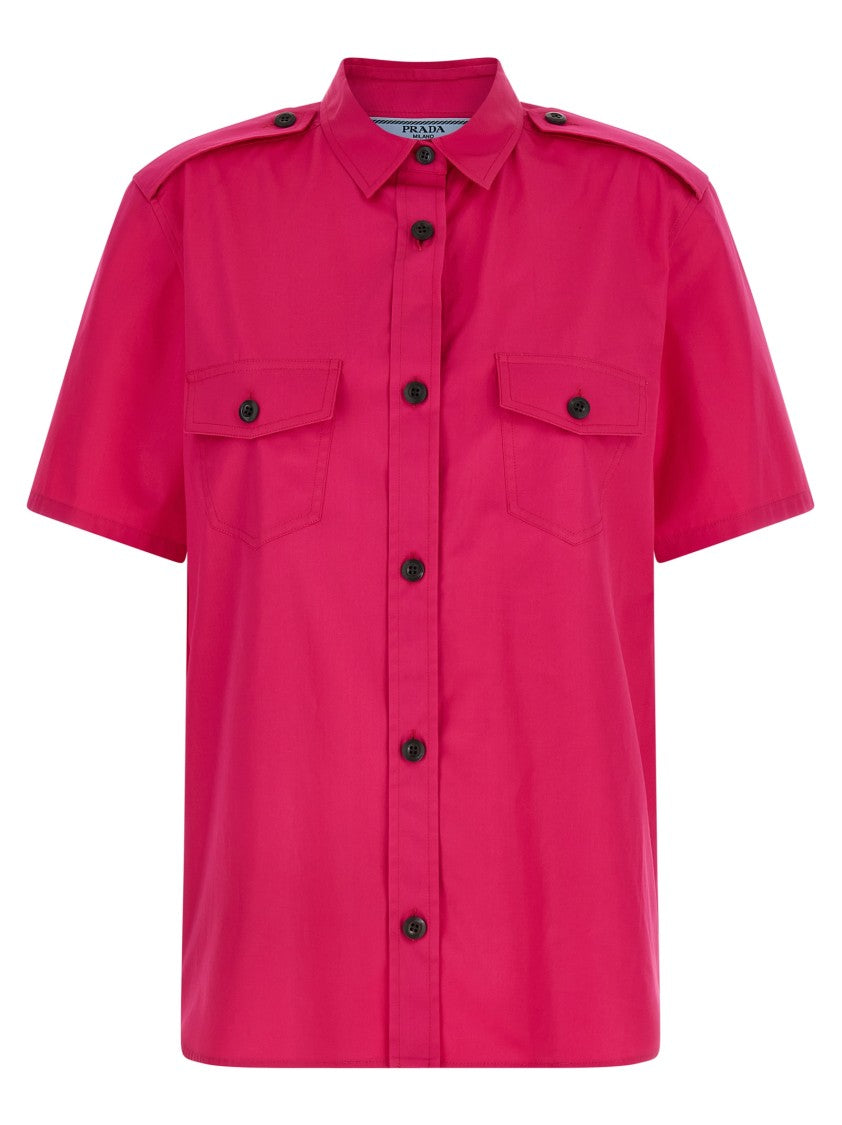 Prada Short-Sleeved Cotton Poplin Shirt With Classic Collar