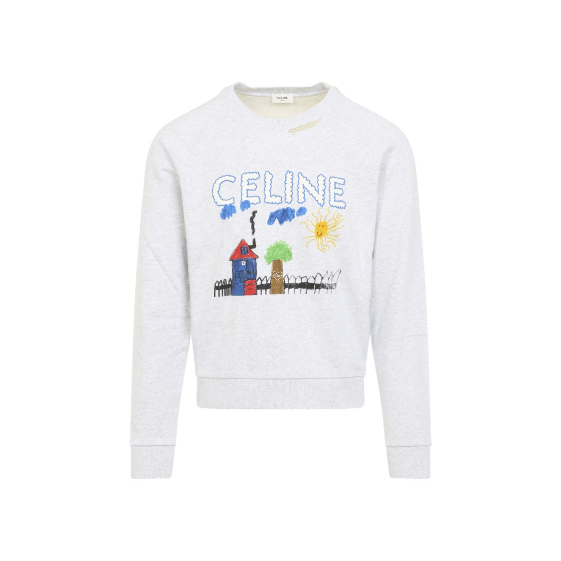Celine Mélange Grey Cotton Sweatshirt With Playful Graphic Design