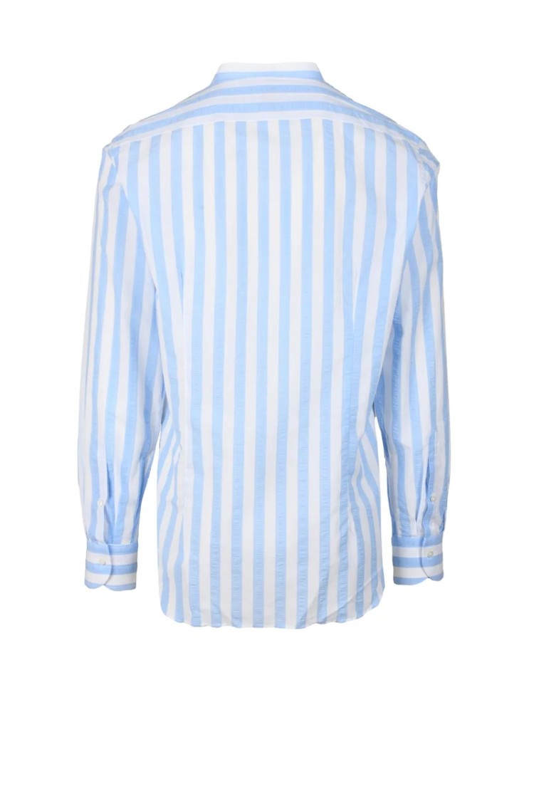 Brio White Sky Blue Cotton-Linen Shirt