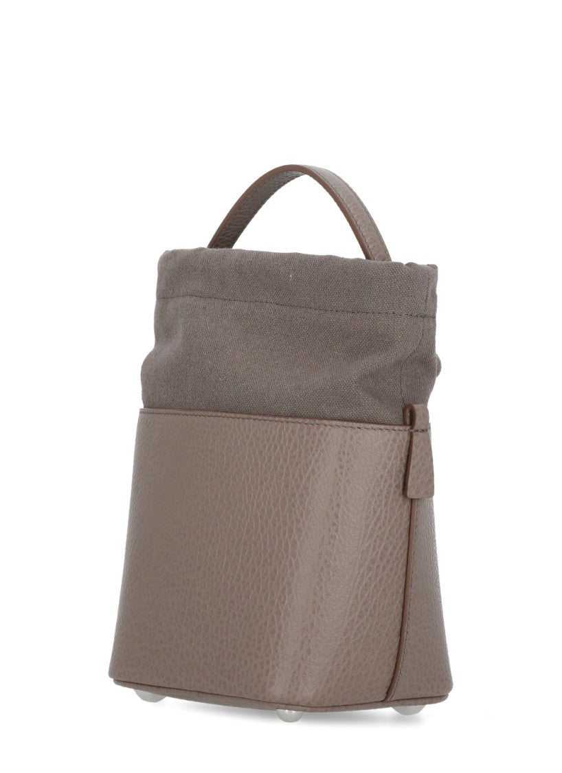 Maison Margiela Rosy Grey Leather Bucket Bag With Contrast Logo Tab