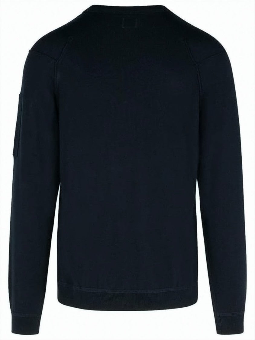C.P. Company Crewneck Black Cotton Sweater With Distinctive Patch Pocket