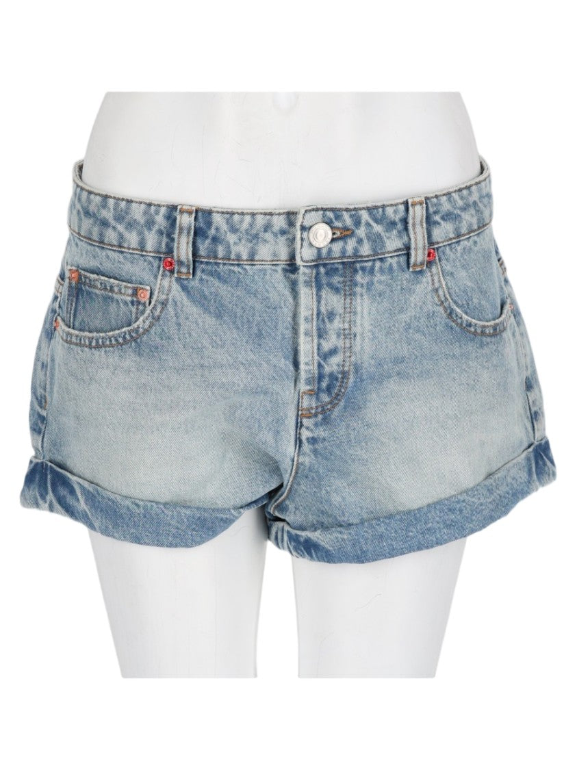 Isabel Marant Blue Distressed Rolled-Hem Cotton Denim Shorts