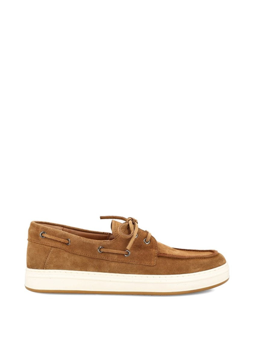 Hogan Moccasin-Style Brown Suede Lace-Up Shoes With Sporty Rubber Sole