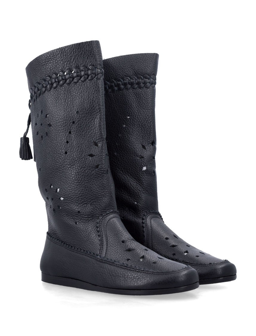 Isabel Marant Perforated Calfskin Welky Boots With Braided Detailing