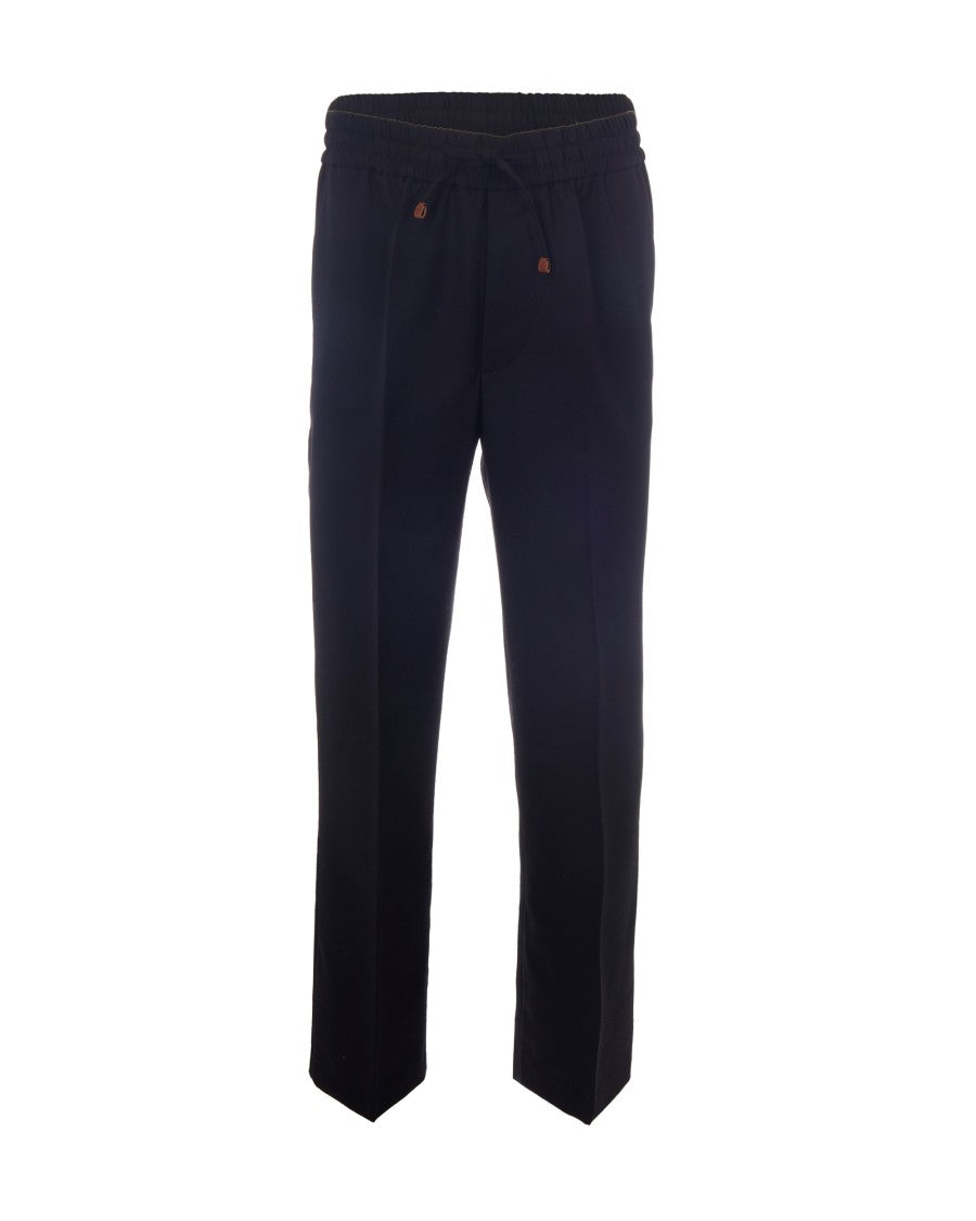 Drôle De Monsieur Straight-Cut Wool Blend Trousers With Embossed Drawstring