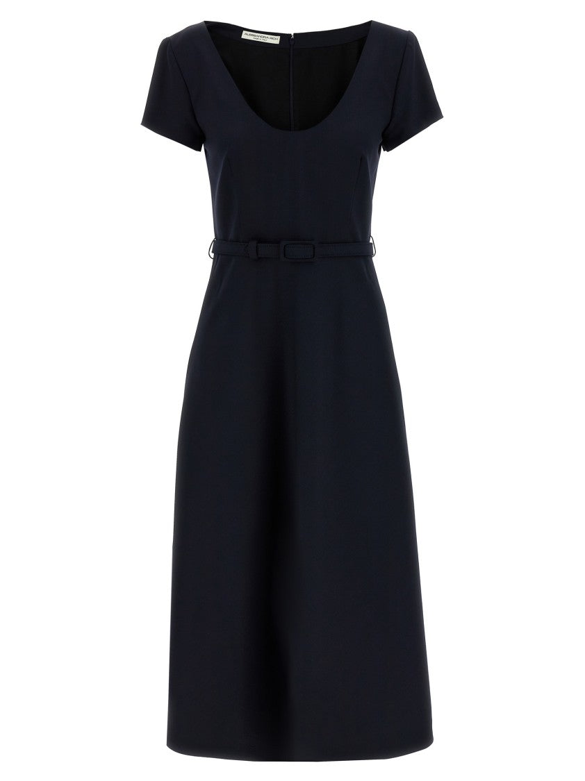 Alessandra Rich Light Wool Midi Dress With Belted Waist