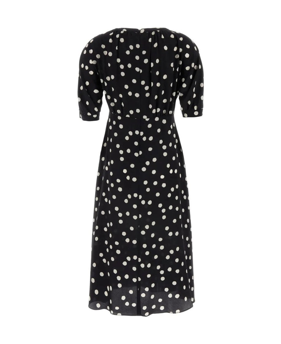 Max Mara Knee-Length Silk Dress With Gathered Neckline And Polka Dot Print