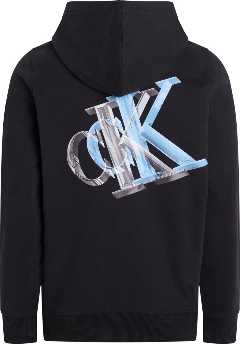 Calvin Klein Hooded Cotton Knit Sweater With Logo And Graphic