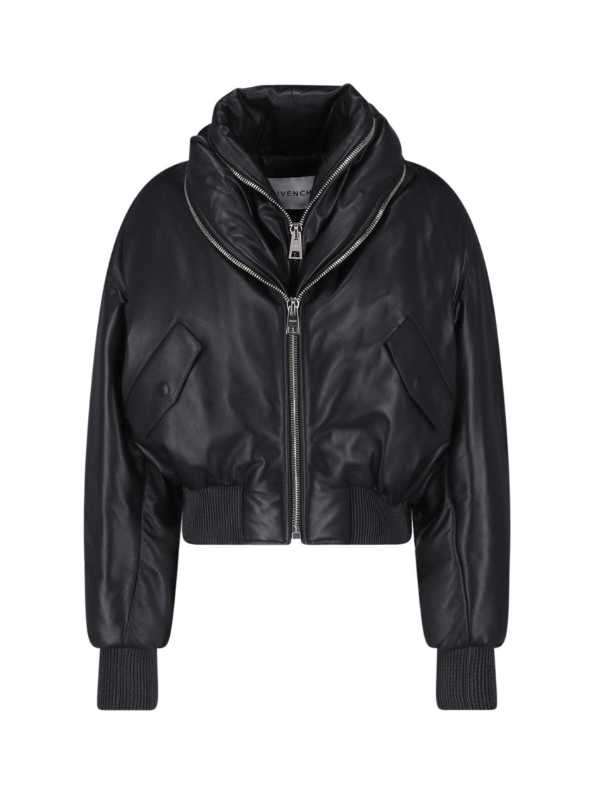 Givenchy Black Lamb Nappa Leather Zip Bomber Jacket