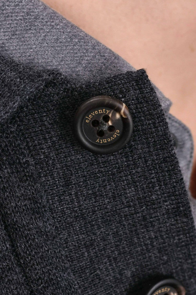Eleventy Cotton-Cashmere Blend Long Sleeve Polo With Horn Buttons