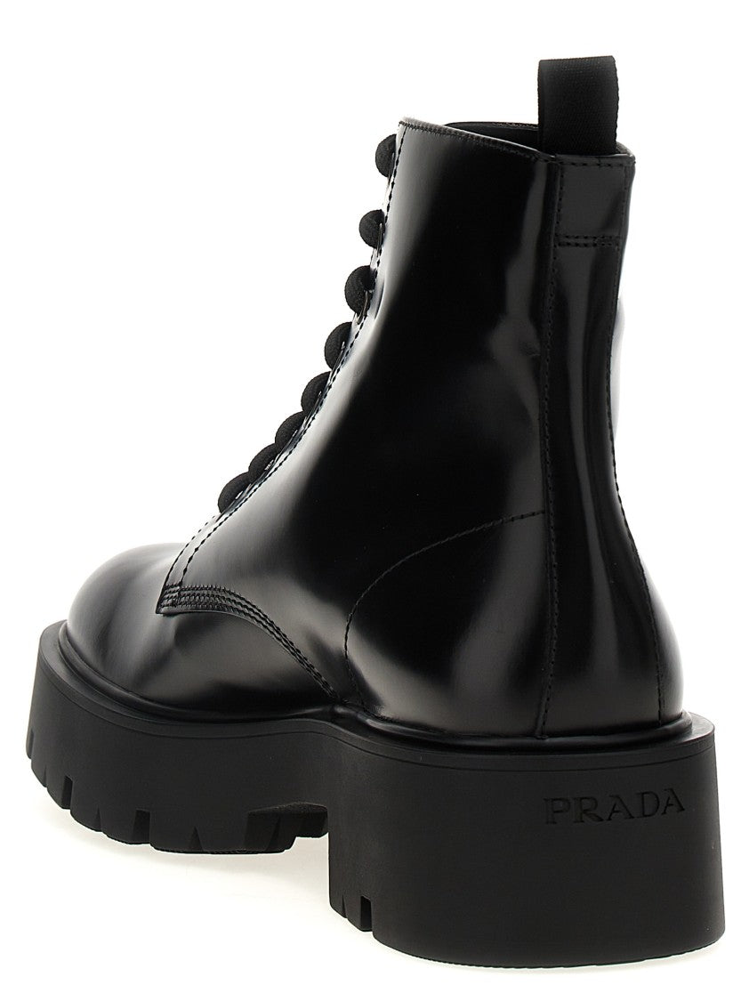 Prada Logo Brushed Leather Ankle Boots