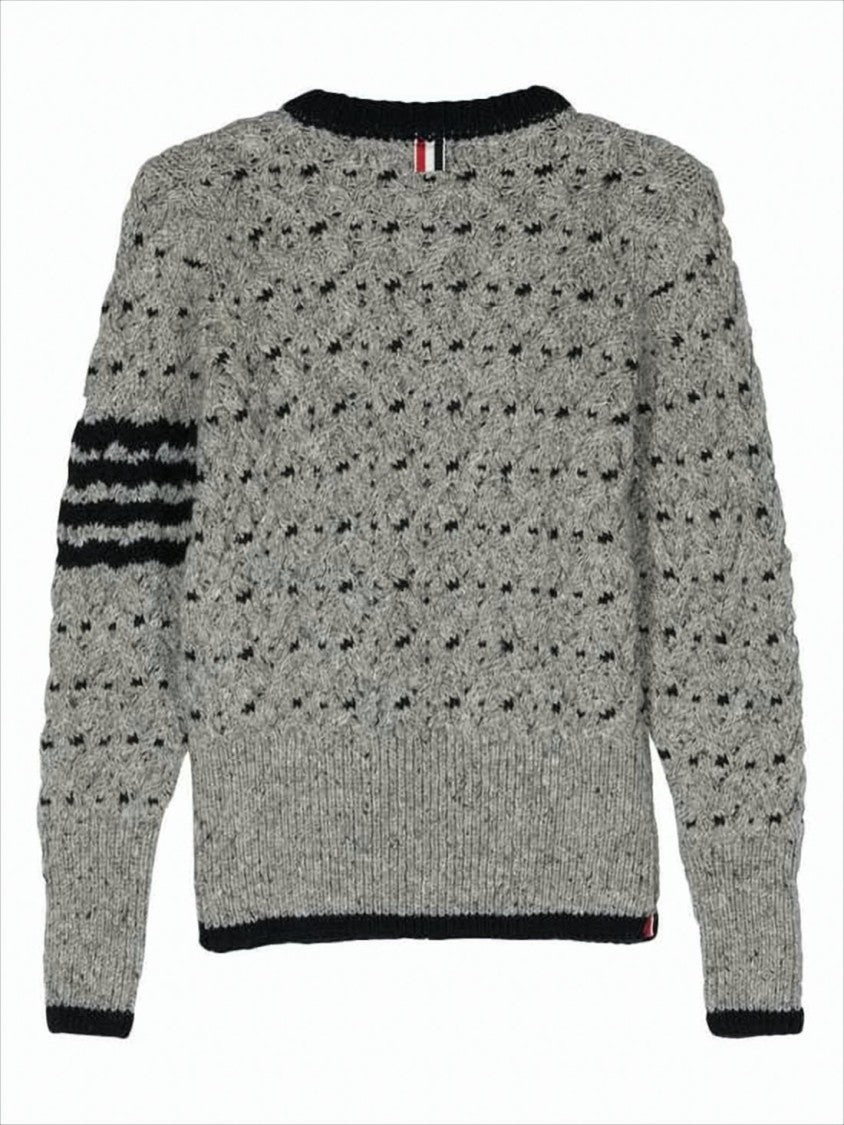 Thom Browne Textured Knit Sweater With Distinctive Stripe Detail