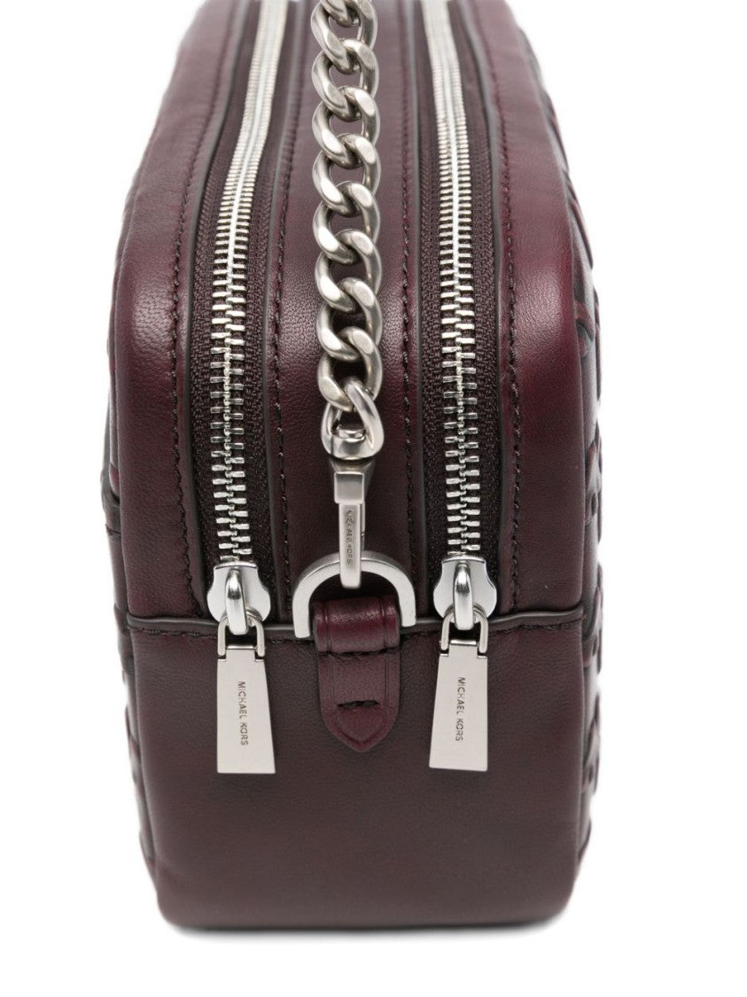 Michael Kors Burgundy Logo-Embossed Lamb Leather Shoulder Bag