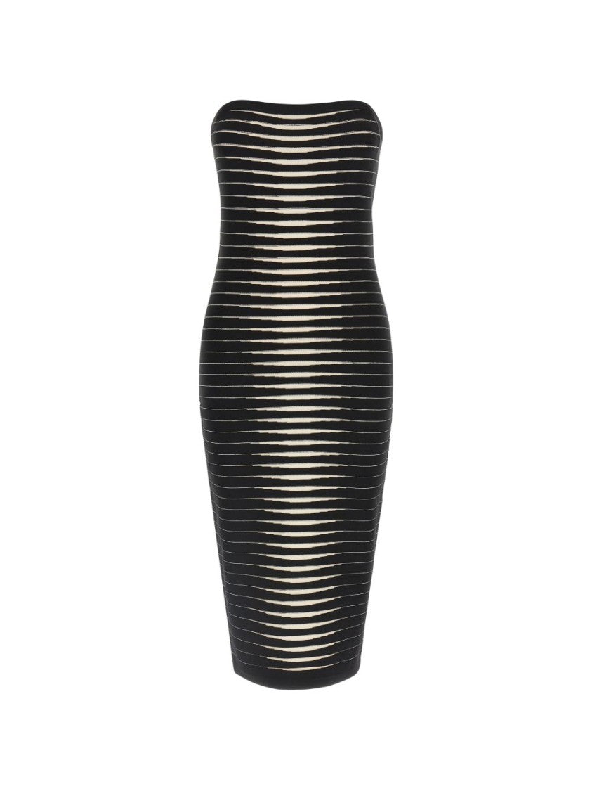 Elisabetta Franchi Fitted Midi Dress With Horizontal Stripes
