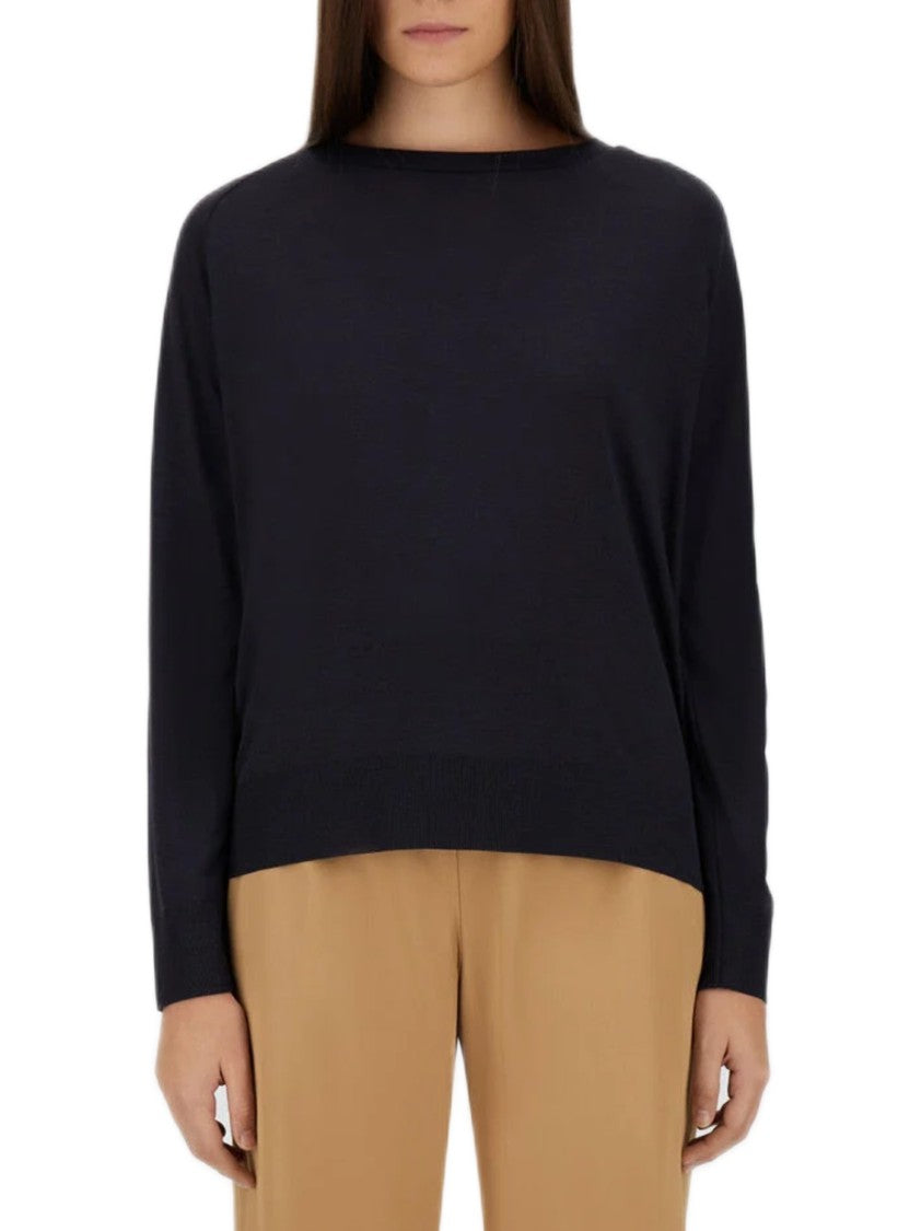 Herno Cropped Blue Sweater With Snap Button Details