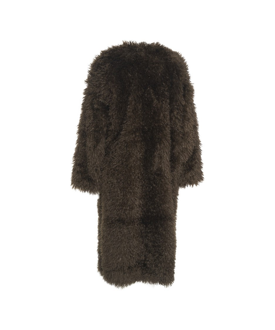 Second Female Long Plush Faux Fur Coat With Oversized Collar