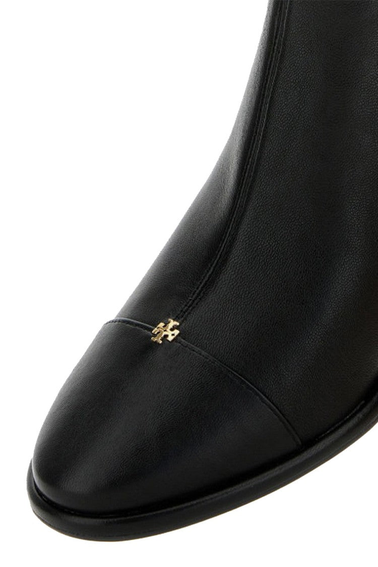 Tory Burch Black Leather Cap-Toe Sock Bootie