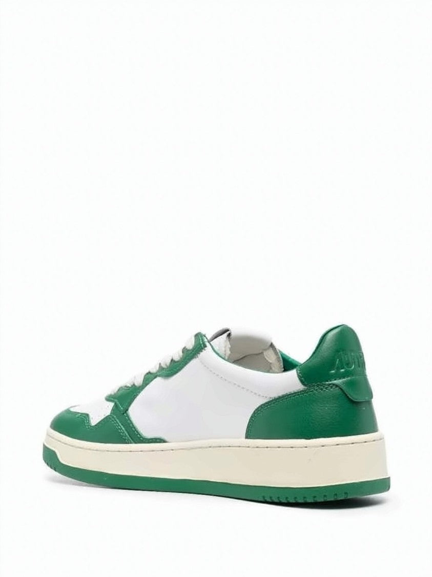 Autry Low-Top Sneakers With Green Leather Overlays And Cream Midsole